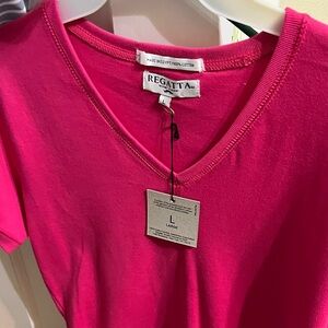 Fuchsia V-Neck Short Sleeve Tee